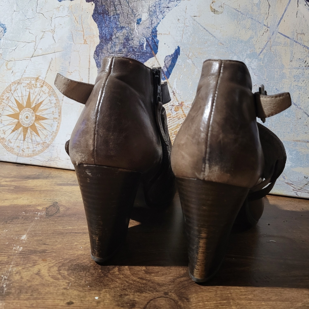 Miz Mooz Dale Ankle Boots. Distinctive Brown Patterned Cross Over Strap. - Picture 3 of 8